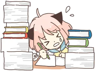 😢 Anime, Stress, Estudando, Trabalho de casa, Chorando, Livros, Papeleo, Sobrecarrregado telegram sticker