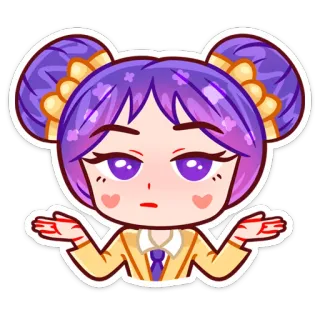 🤷‍♂ chica anime, dibujo animado, pelo morado, linda, expresión, encogimiento hombros whatsapp sticker