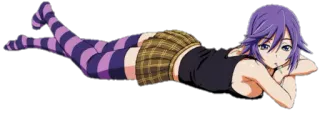 😫 anime, ragazza, sdraiata, gonna, righe, capelli viola telegram sticker
