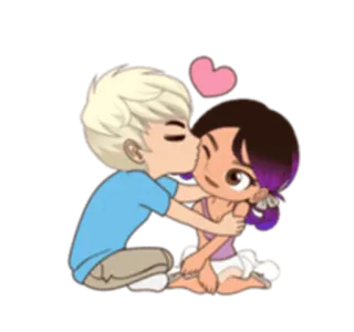 😘 키스, 사랑, 커플, 만화, 포옹, 애정 telegram sticker
