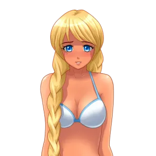 🥰 dziewczyna anime, bikini, blond włosy, kreskówka, ilustracja telegram sticker