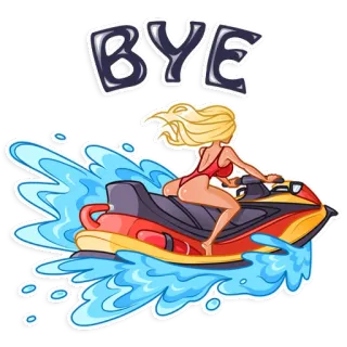 👋 BYE Moto de agua, Embarcación, Mujer, Adiós, Despedida, Saludar, Verano whatsapp sticker