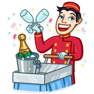 🍾 celebración, brindis, hotel, botones, champán, fiesta, servicio telegram sticker