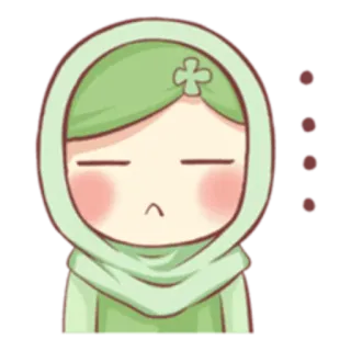 😑 Мультфильм, Девочка, Платок, Зеленый, Милый telegram sticker