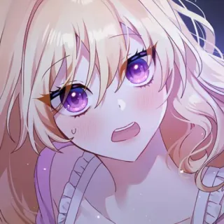 🥡 Anime, Mangá, Mulher, Cabelo loiro, Olhos roxos, Desenho animado, Personagem telegram sticker