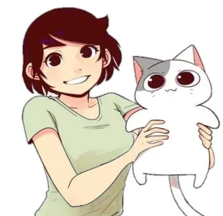 🐈 女孩, 猫, 卡通, 可爱, 宠物, 动漫, 女人, 快乐 whatsapp sticker