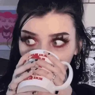 🥥 femme, fille, gothique, maquillage, café, tasse, boire telegram sticker