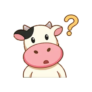 ❓ krowa, pytanie, zmieszany, zwierzę, naklejka, farma, kreskówka, nabiał telegram sticker