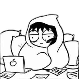 😐 stanco, procrastinazione, studente, portatile, insonne, cartone animato, assonnato telegram sticker