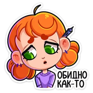 ☹️ ОБИДНО КАК-ТО sticker, cartoon, girl, sad, orange hair whatsapp sticker