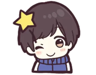 😉 Аниме парень, Мультфильм, Звезда, Подмигивание telegram sticker