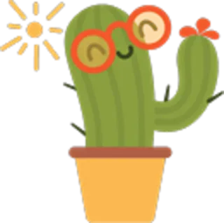 😏 cactus, pianta, fiore, sole, vaso, occhiali da sole, kawaii, carino telegram sticker