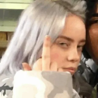 🌊 Billie Eilish środkowy palec, obraźliwy gest, piosenkarz, celebryta, Billie Eilish telegram sticker