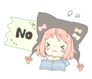 😣 No sticker, cartoon, anime, no, girl, cute whatsapp sticker