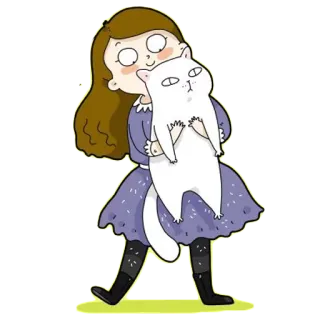 😊 menina, gato, desenho animado, fofo, adesivo whatsapp sticker