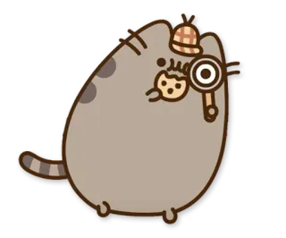 🔍 Pusheen Katze, Detektiv, Keks, Hut, Lupe, Cartoon telegram sticker