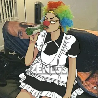 🍷 clown, maid, drinking, costume, funny, parody whatsapp sticker