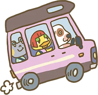 🚗 animal crossing, autobús, animales, dibujos animados, lindo whatsapp sticker