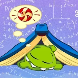 😴 Om Nom, Cut the Rope, bonbon, sommeil, livre, dessin animé, maths, réflexion whatsapp sticker