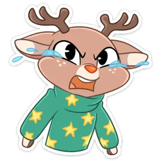 😡 กวางเรนเดียร์, ร้องไห้, การ์ตูน, คริสต์มาส, อารมณ์, เสื้อสเวตเตอร์ telegram sticker