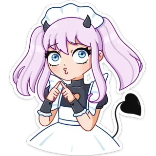 🙊 Anime Mädchen, Teufel Mädchen, Maid Kostüm, Süß, Cartoon, Sticker, Kawaii, Hörner telegram sticker