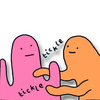 😜 tickle tickle くすぐり, かわいい, 面白い, ブロブ, ピンク, オレンジ telegram sticker