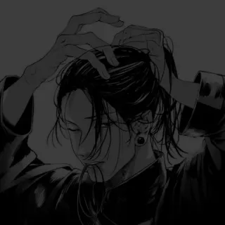 🖤 Anime, Włosy, Mężczyzna, Czarno-białe, Portret, Szkic telegram sticker