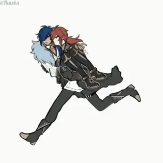 🏃‍♂️ Kaeya アニメ, ファンアート, キス, 走る, キャラクター, カップル telegram sticker
