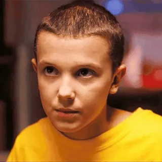 😐 Eleven Stranger Things イレブン, ストレンジャーシングス, ミリー・ボビー・ブラウン, ネットフリックス, テレビ番組, 子供 whatsapp sticker