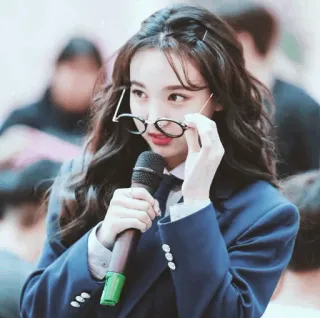 🗝 woman, glasses, microphone, portrait, person telegram sticker