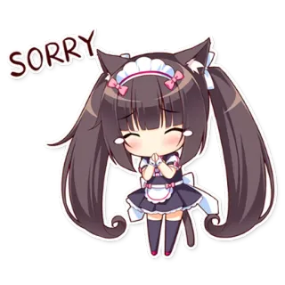 😓 SORRY chibi, neko, catgirl, anime, apology, kawaii whatsapp sticker