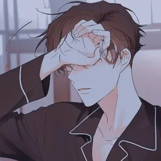 😮‍💨 uomo, pigiama, indumenti da notte, mattina, anime, illustrazione telegram sticker