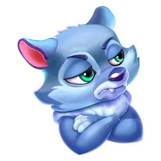 😶 wolf, cartoon, traurig, tier, aufkleber, niedlich, blau whatsapp sticker