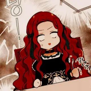 🍓 짜악! 卡通, 红发, Q版, 女性, 闪光, 叉子 telegram sticker