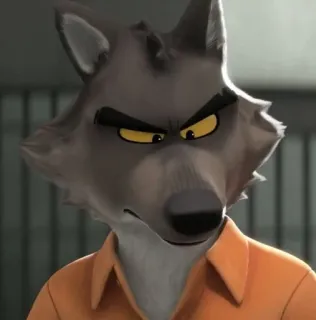 😡 Mr. Wolf The Bad Guys Wolf, orangefarbener Overall, Gefängnis, Zeichentrickfigur, animiert telegram sticker