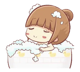 🍞 ванна, пузыри, мультфильм, милый, девочка, резиновая уточка telegram sticker