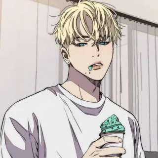 🍸 Anime, Dibujos animados, Helado, Personaje, Rubio, Retrato whatsapp sticker