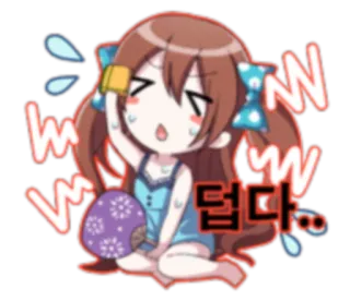 😥 덥다 Anime, Kreskówka, Pot, Gorący, Koreański, Naklejka telegram sticker