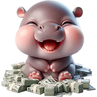 🤑 ippopotamo, soldi, cartone animato, ricchezza, carino, dollari whatsapp sticker