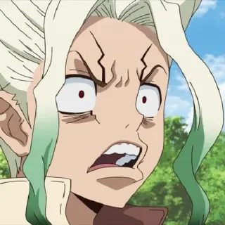 💈 Senku Ishigami Dr. Stone Anime, Wissenschaftler, Entschlossen, Gesicht, Ausdruck telegram sticker
