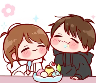 🍨 coppia, mangiare, dolce, carino, cartoni animati, animato telegram sticker