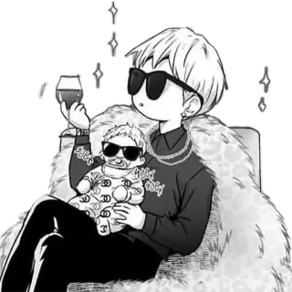 🤑 Мультфильм, Персонаж, Шуба, Солнцезащитные очки, Бокал вина telegram sticker