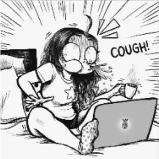 👩 COUGH! Husten, krank, Comic, Cartoon, Krankheit, Bett, Symptome telegram sticker