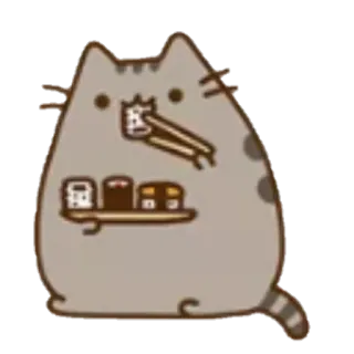 🍱 Pusheen gato, dibujos animados, sushi, comida, lindo, adorable whatsapp sticker