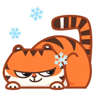 😏 tiger, snowflakes, winter, cute, animal, cartoon, orange, striped telegram sticker