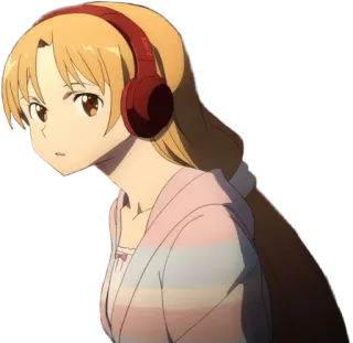 😕 Asuna Yuuki Sword Art Online Anime, Garota, Fones de ouvido, Personagem, Ilustração telegram sticker