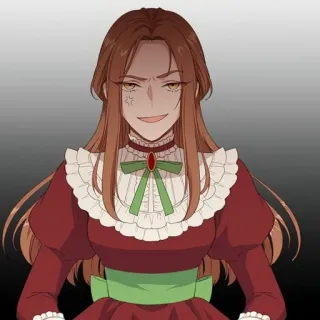 ☠ mujer, malvado, sonrisa maliciosa, anime, dibujos animados, personaje, retrato telegram sticker