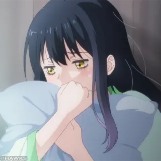 ☠️ Anime, Menina, Triste, Chorando, Almofada telegram sticker