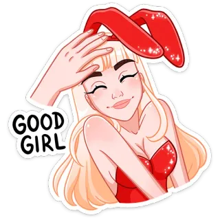 🐰 GOOD GIRL fille, lapin, rouge, femme, dessin animé, autocollant whatsapp sticker