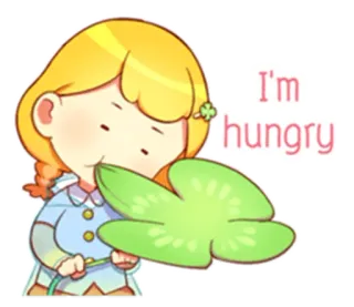 🤤 I'm hungry 漫画, お腹が空いた, 食べる, かわいい, 女の子 whatsapp sticker